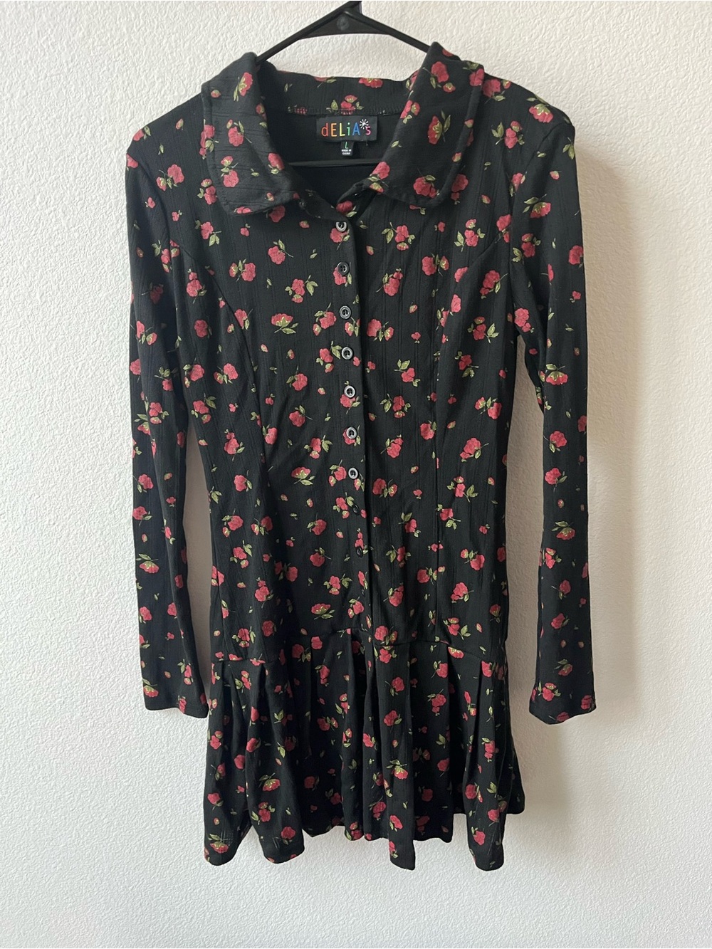 PETTY JEALOUSY MINI DRESS DELIA*S BY DOLLS KILL, roses floral black long sleeve